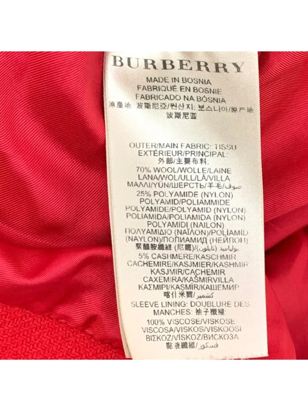 Burberry Red Wool Double-Breasted Long Coat - Picture 3 of 6